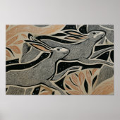 Two wild rabbits with woodcut textures ポスター (正面)