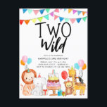 TWO WILD Safariパーティー動物キッズ2nd誕生日 ポストカード<br><div class="desc">かわいい水の色2野生のサファリパーティー動物の子供たち2nd誕生日</div>