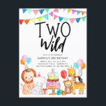 TWO WILD Safariパーティー動物キッズ2nd誕生日 ポストカード<br><div class="desc">かわいい水の色2野生のサファリパーティー動物の子供たち2nd誕生日</div>