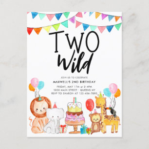 TWO WILD Safariパーティー動物キッズ2nd誕生日 ポストカード