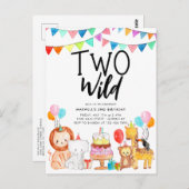 TWO WILD Safariパーティー動物キッズ2nd誕生日 ポストカード (正面/裏面)