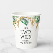 Two Wild Safari 二歳の誕生日 グリーン ゴールド ホワイト 紙コップ (正面)