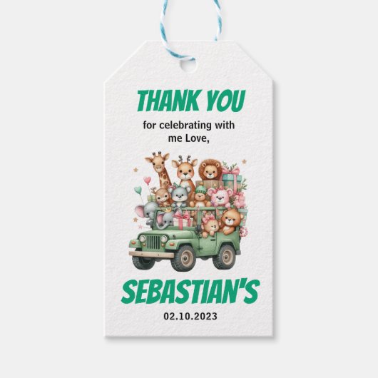 Two Wild Safari Animal 2nd Birthday Party ギフトタグ (正面)