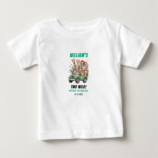 Two Wild Safari Animal 2nd Birthday Party ベビーTシャツ (正面)