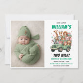Two Wild Safari Animal 2nd Birthday Party 招待状 (正面)