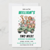 Two Wild Safari Animal 2nd Birthday Party 招待状 (正面)