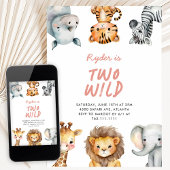 Two Wild Safari Animals 2nd Birthday 招待状