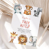 Two Wild Safari Animals 2nd Birthday 招待状