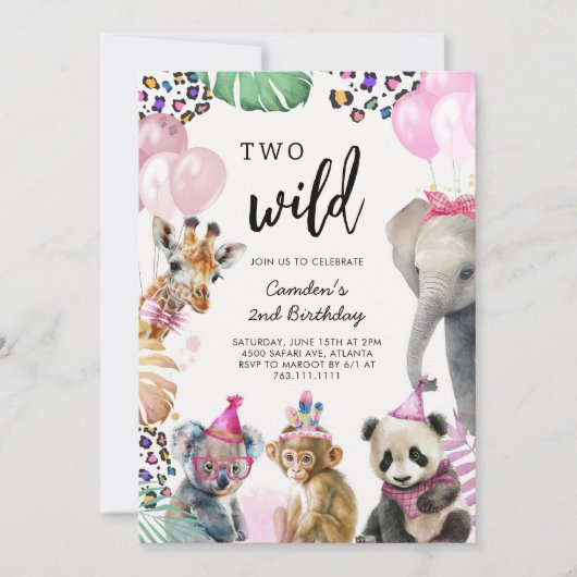 Two Wild Safari Animals 2nd Birthday Invitat 招待状 (正面)