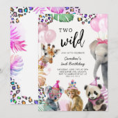 Two Wild Safari Animals 2nd Birthday Invitat 招待状 (正面/裏面)