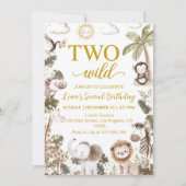 Two Wild Safari Animals 2nd Birthday Party 招待状 (正面)