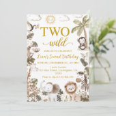 Two Wild Safari Animals 2nd Birthday Party 招待状 (スタンド正面)