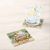 Two Wild Safari Animals Driving Car 2nd Birthday  スクエアペーパーコースター (インサイチュ)