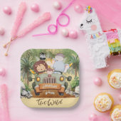 Two Wild Safari Animals Driving Car 2nd Birthday  ペーパープレート (パーティー)