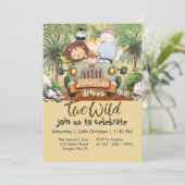 Two Wild Safari Animals Driving Car 2nd Birthday 招待状 (スタンド正面)