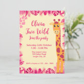 Two Wild Safari Animals  Giraf Girl Pink 2nd Bday 招待状 (スタンド正面)