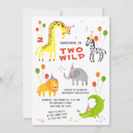 Two Wild Safari Animals Photo QRコード 2歳の誕生日 招待状