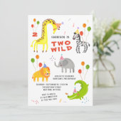 Two Wild Safari Animals Photo QRコード 2歳の誕生日 招待状 (スタンド正面)