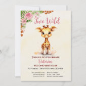 Two Wild Safari Cute Giraf Girl 2nd Birthday 招待状 (正面)