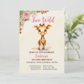 Two Wild Safari Cute Giraf Girl 2nd Birthday 招待状 (スタンド正面)
