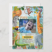 Two wild safari jungle animals boy birthday photo 招待状 (正面)