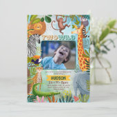 Two wild safari jungle animals boy birthday photo 招待状 (スタンド正面)