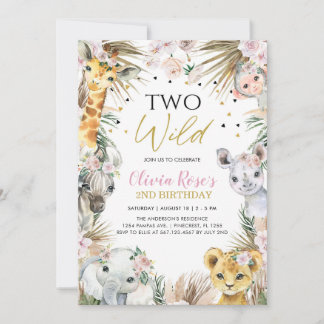 TWO WILD SAFARI Pampas Grass Animals生誕日 招待状