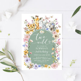 Two Wild Wildflower Animal 2nd Birthday Invitation 招待状
