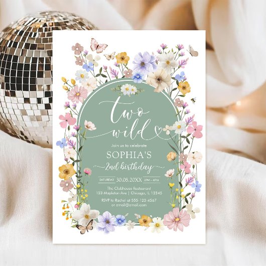 Two Wild Wildflower Animal 2nd Birthday Invitation 招待状