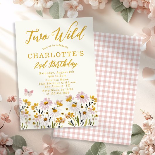 Two Wild Wildflower Butterfly Garden 2nd Birthday 招待状