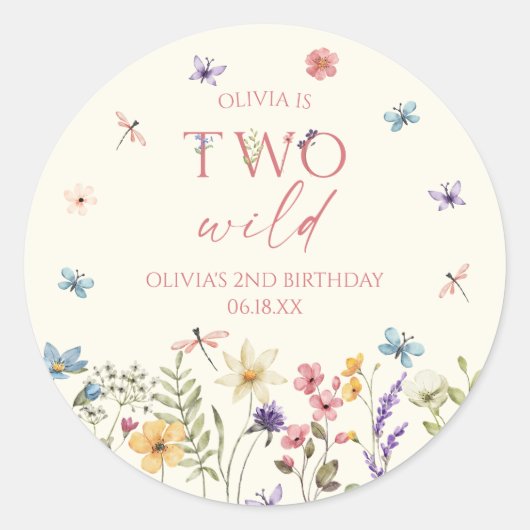 Two Wild Wildflower Wild Flower 2nd Birthday Party ラウンドシール (正面)