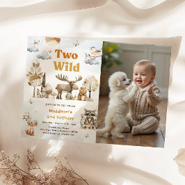 Two Wild Woodland Animals 2nd Birthdayパーティー写真 招待状