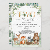 Two Wild Woodland Party Animals Boy 2nd Birthday 招待状 (正面/裏面)
