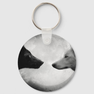 Two wolves facing each other キーホルダー