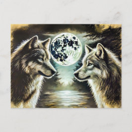 Two Wolves in Moonlight with Pack ポストカード