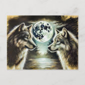 Two Wolves in Moonlight with Pack ポストカード (正面)