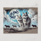 Two Wolves in Moonlight with Pack ポストカード (正面)