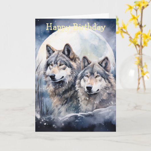 Two Wolves in Winter カード (黄色い花)