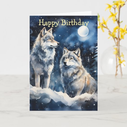 Two Wolves in Winter カード (黄色い花)