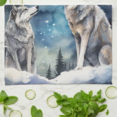Two Wolves in Winter キッチンタオル (折り畳み)