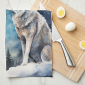 Two Wolves in Winter キッチンタオル (四つ折り)