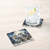 Two Wolves in Winter スクエアペーパーコースター (インサイチュ)