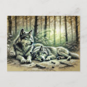 Two Wolves Resting in the Forest ポストカード (正面)