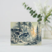 Two Wolves Running at Sunrise ポストカード (スタンド正面)