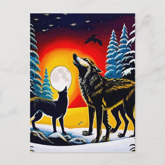 Two Wolves Wall Art Printable Home ポストカード (正面)