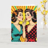 Two Woman Gossiping Telling Secrets Friendship カード (黄色い花)