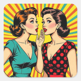Two Woman Gossiping Telling Secrets Pop Art スクエアシール