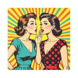 Two Woman Gossiping Telling Secrets Pop Art メタルプリント