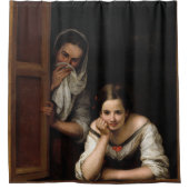 Two Women at a window by Bartolome Esteban Murillo シャワーカーテン (正面)