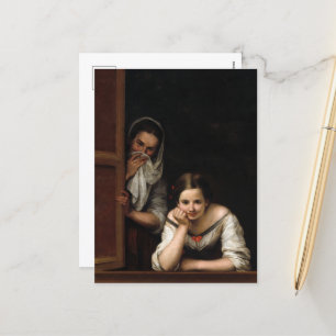 Two Women at a window by Bartolome Esteban Murillo シーズンポストカード